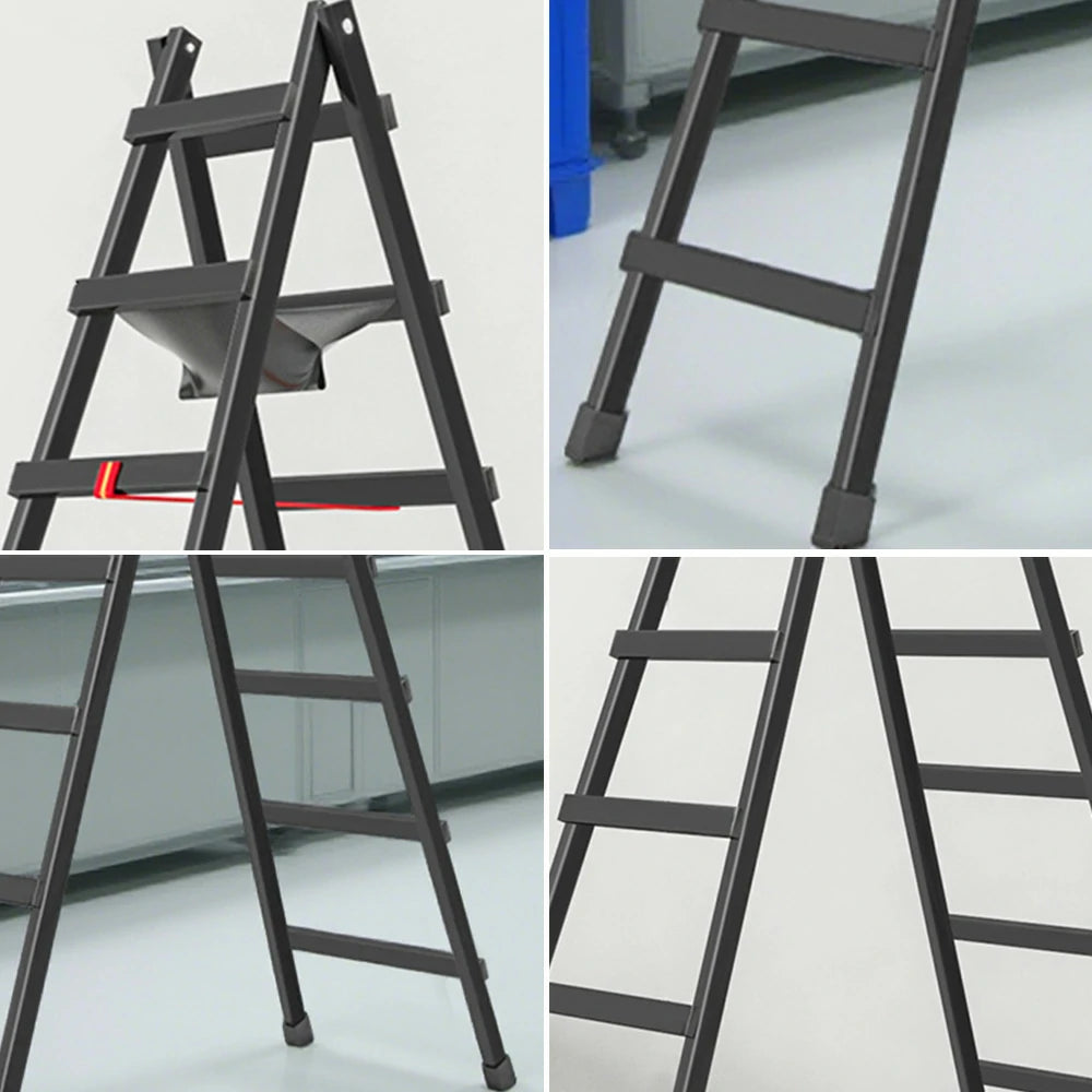 GROVIA 7/8/9-Step Carbon Steel Walking Ladder - Built-in Canvas Tool Bag, Stable Structure - Black