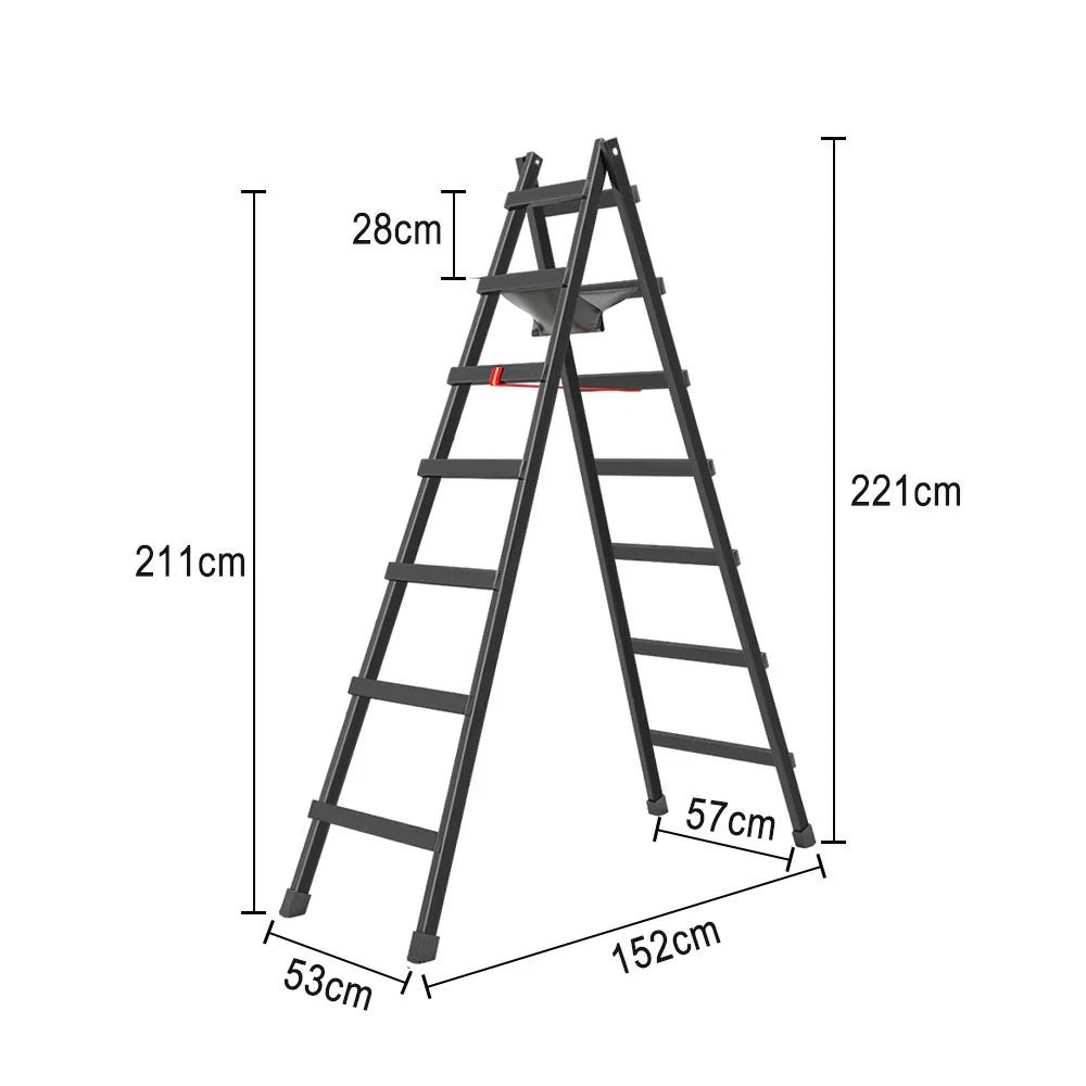 GROVIA 7/8/9-Step Carbon Steel Walking Ladder - Built-in Canvas Tool Bag, Stable Structure - Black
