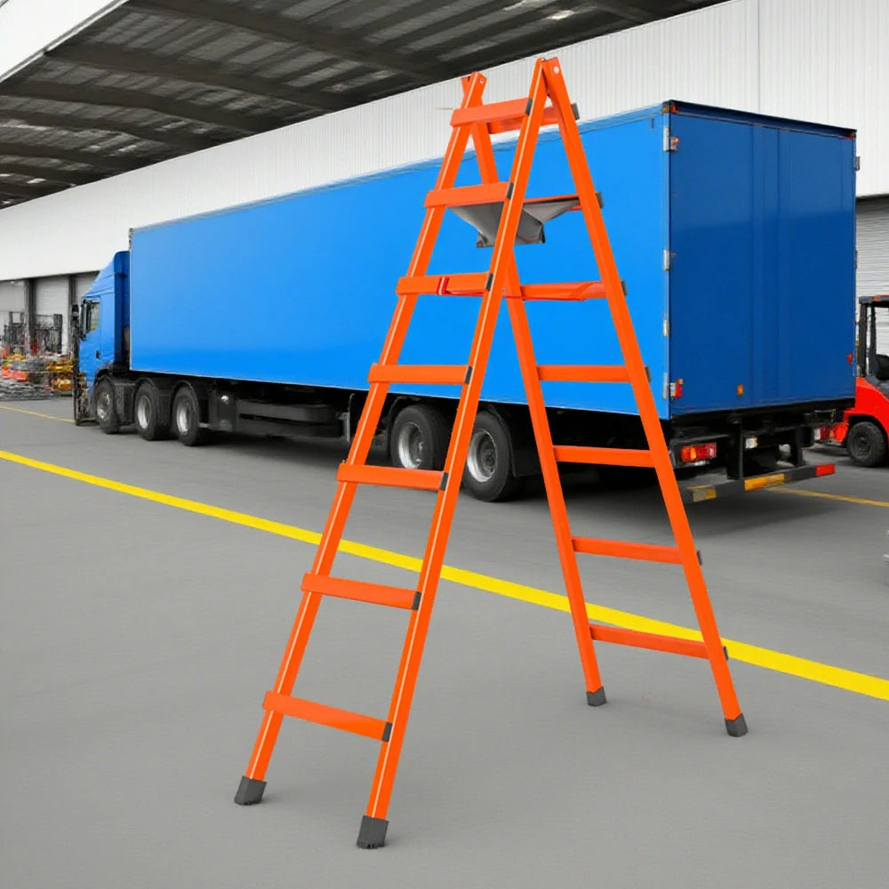 GROVIA 7/8/9-Step Carbon Steel Walking Ladder - Built-in Canvas Tool Bag, Stable Structure - Orange