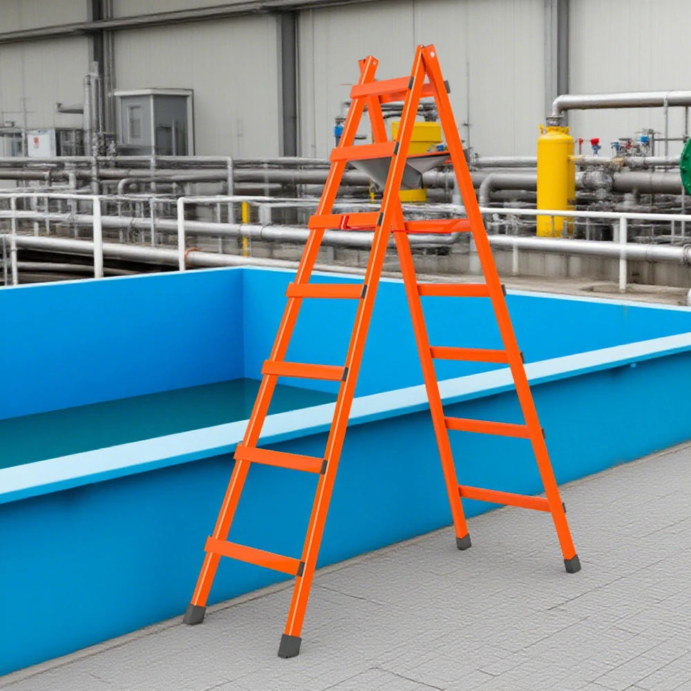 GROVIA 7/8/9-Step Carbon Steel Walking Ladder - Built-in Canvas Tool Bag, Stable Structure - Orange