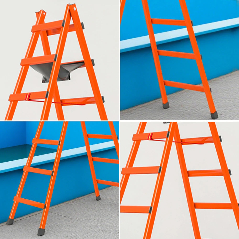 GROVIA 7/8/9-Step Carbon Steel Walking Ladder - Built-in Canvas Tool Bag, Stable Structure - Orange