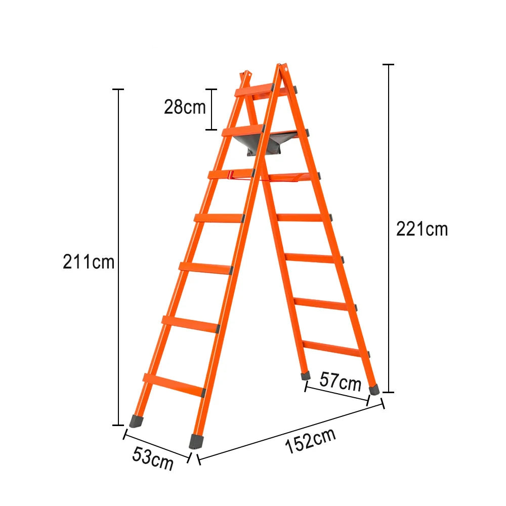 GROVIA 7/8/9-Step Carbon Steel Walking Ladder - Built-in Canvas Tool Bag, Stable Structure - Orange
