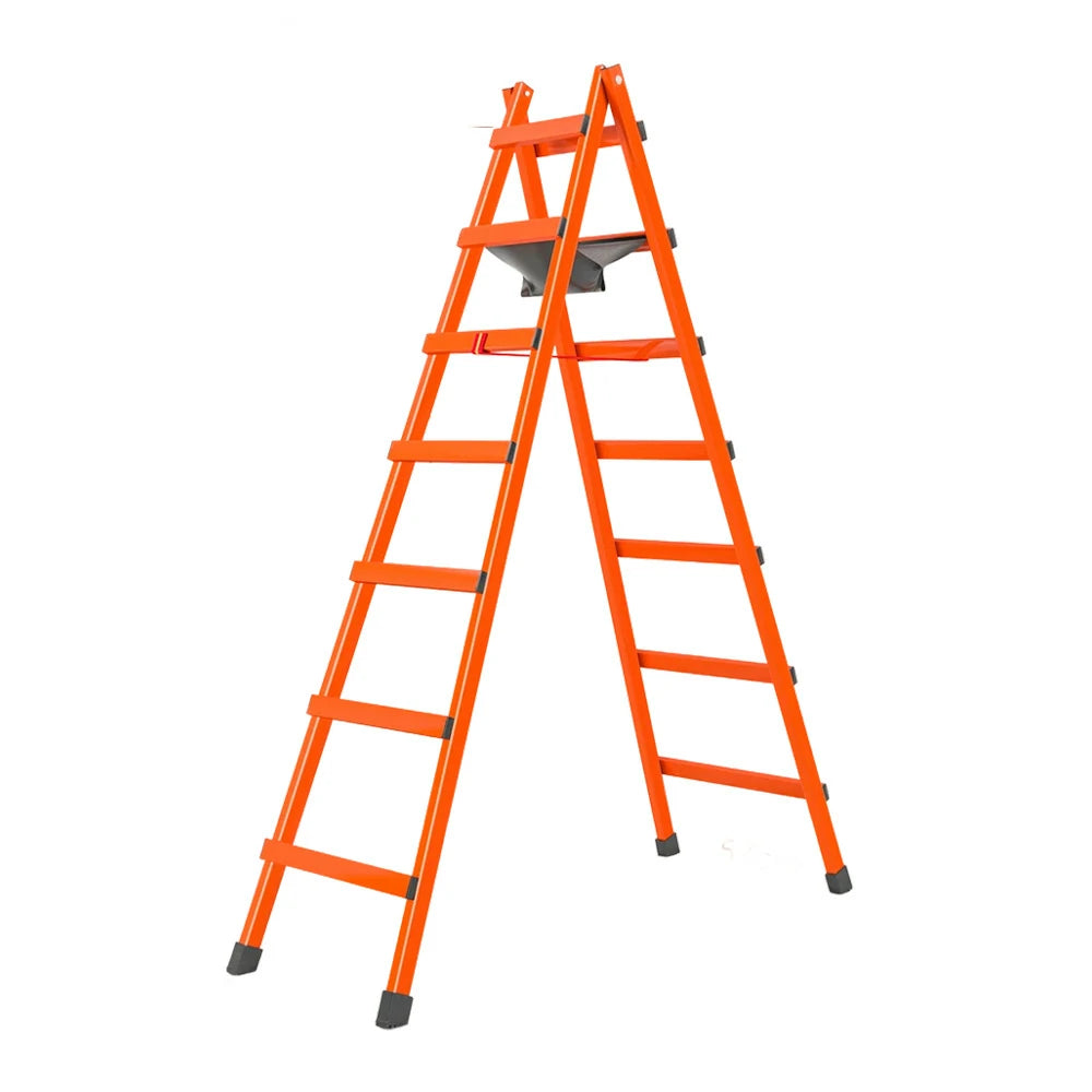 GROVIA 7/8/9-Step Carbon Steel Walking Ladder - Built-in Canvas Tool Bag, Stable Structure - Orange
