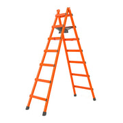 GROVIA 7/8/9-Step Carbon Steel Walking Ladder - Built-in Canvas Tool Bag, Stable Structure - Orange