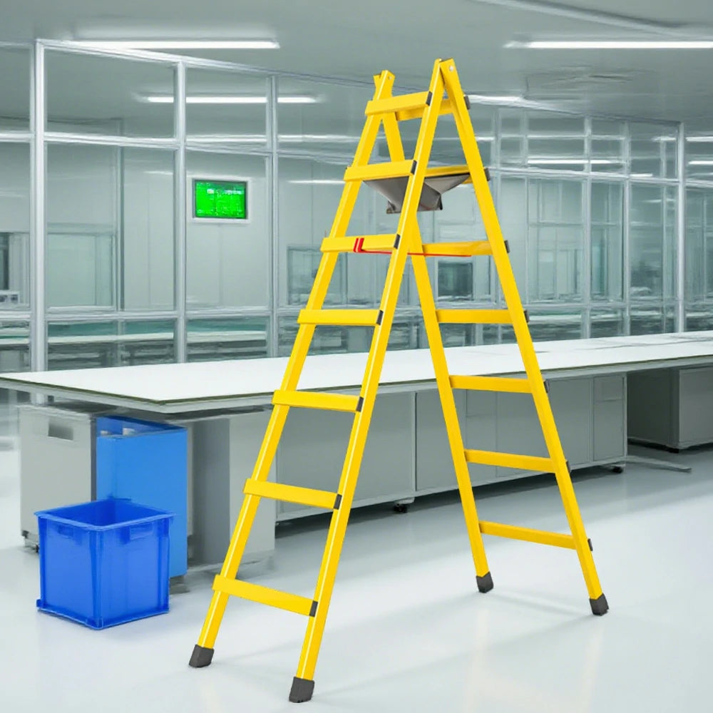 GROVIA 7/8/9-Step Carbon Steel Walking Ladder - Built-in Canvas Tool Bag, Stable Structure - Yellow