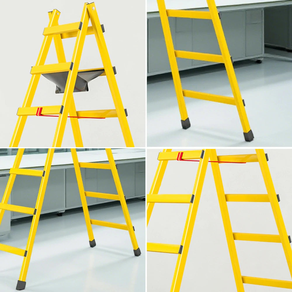 GROVIA 7/8/9-Step Carbon Steel Walking Ladder - Built-in Canvas Tool Bag, Stable Structure - Yellow