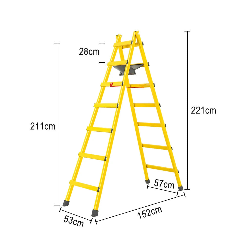 GROVIA 7/8/9-Step Carbon Steel Walking Ladder - Built-in Canvas Tool Bag, Stable Structure - Yellow