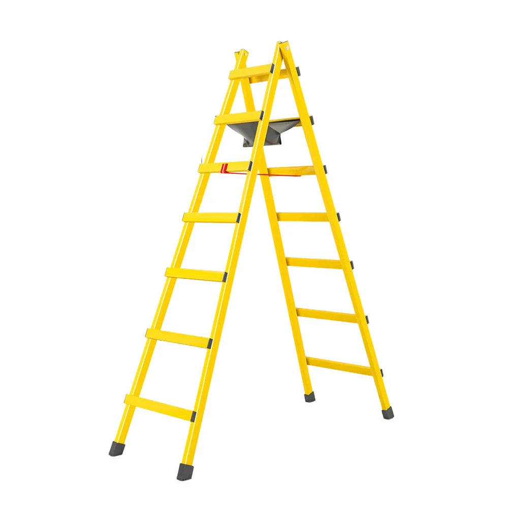 GROVIA 7/8/9-Step Carbon Steel Walking Ladder - Built-in Canvas Tool Bag, Stable Structure - Yellow