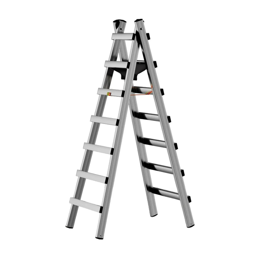 GROVIA 7/8/9-Step Stainless Steel Walking Ladder - Built-in Canvas Tool Bag, Stable Design