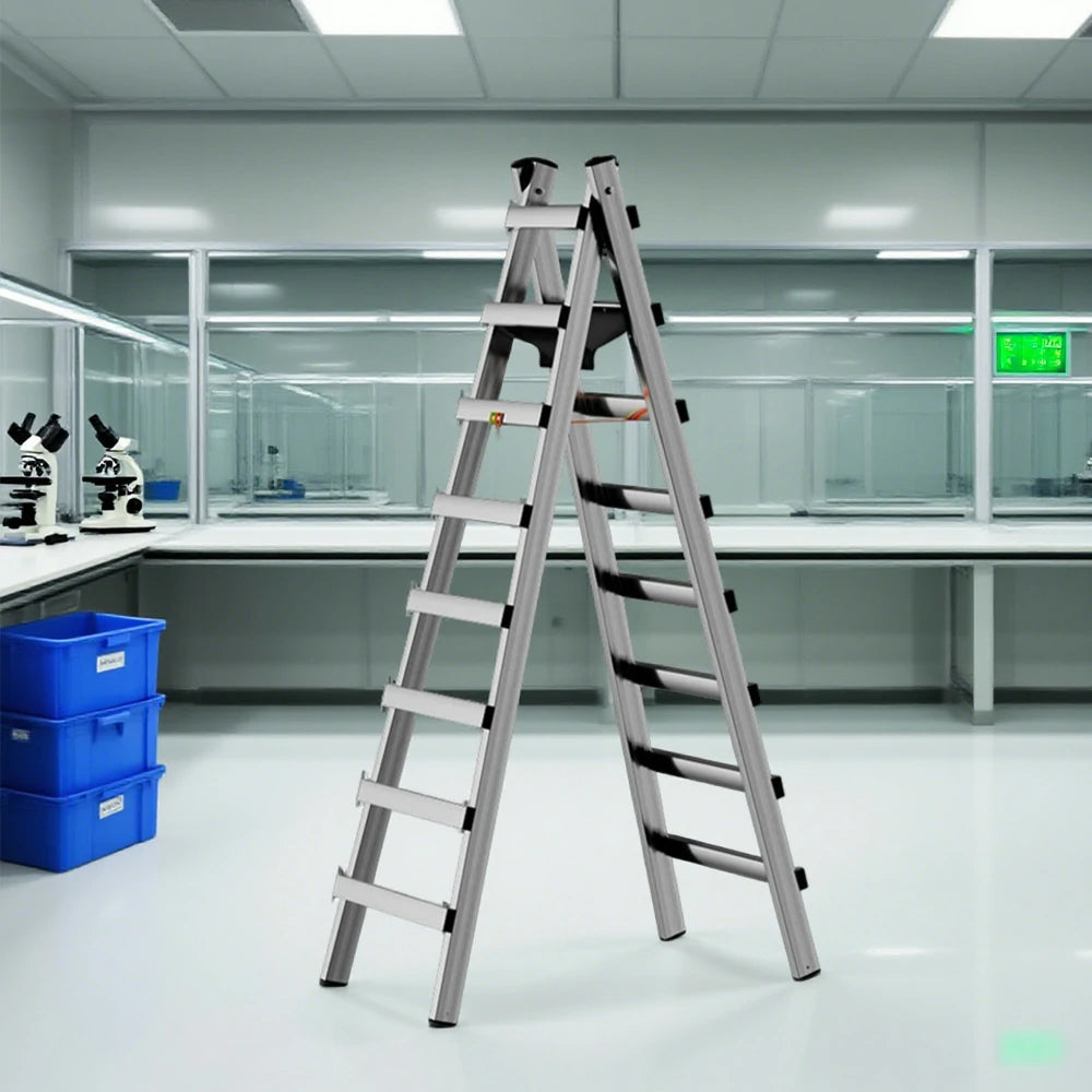 GROVIA 7/8/9-Step Stainless Steel Walking Ladder - Built-in Canvas Tool Bag, Stable Design