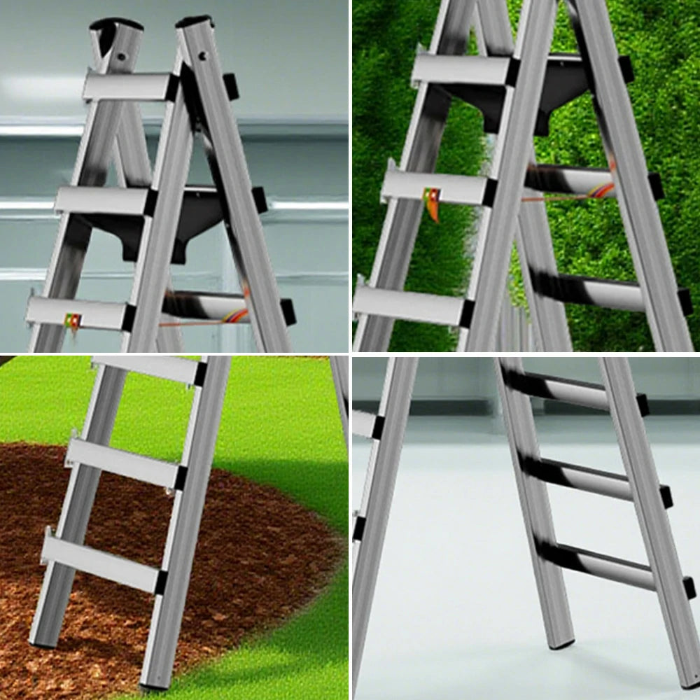 GROVIA 7/8/9-Step Stainless Steel Walking Ladder - Built-in Canvas Tool Bag, Stable Design