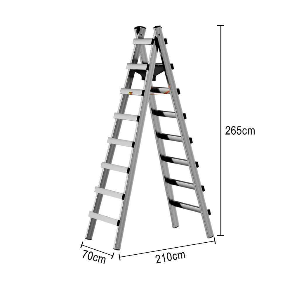 GROVIA 7/8/9-Step Stainless Steel Walking Ladder - Built-in Canvas Tool Bag, Stable Design