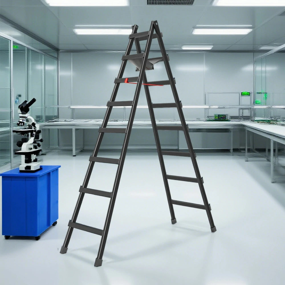 GROVIA 7/8/9-Step Carbon Steel Walking Ladder - Built-in Canvas Tool Bag, Stable Structure - Black