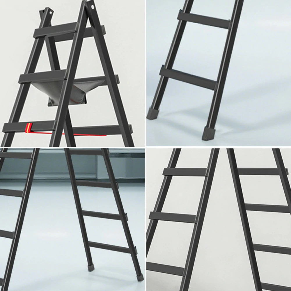 GROVIA 7/8/9-Step Carbon Steel Walking Ladder - Built-in Canvas Tool Bag, Stable Structure - Black