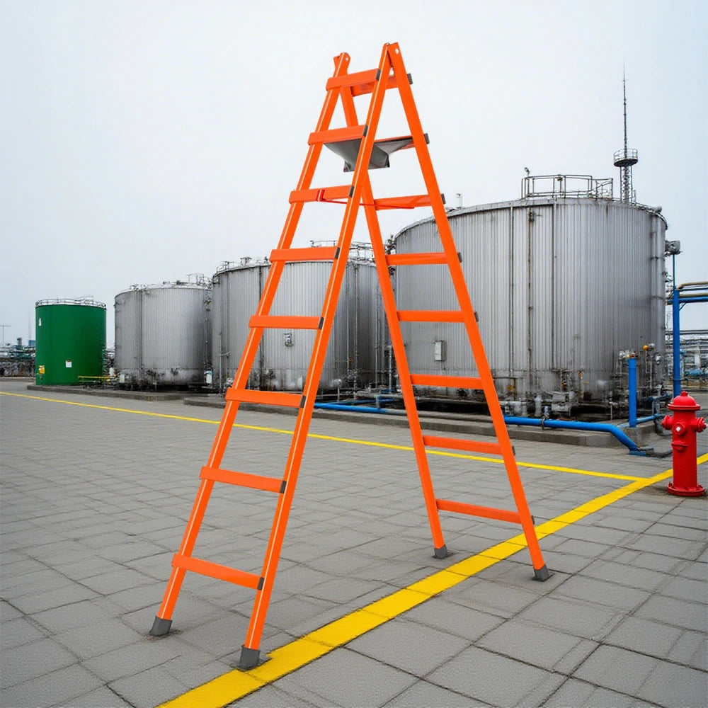 GROVIA 7/8/9-Step Carbon Steel Walking Ladder - Built-in Canvas Tool Bag, Stable Structure - Orange