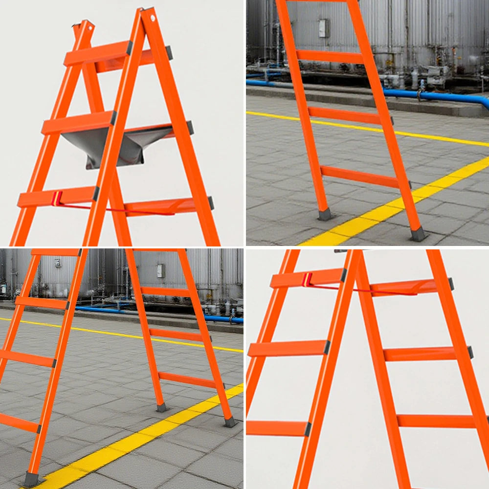 GROVIA 7/8/9-Step Carbon Steel Walking Ladder - Built-in Canvas Tool Bag, Stable Structure - Orange