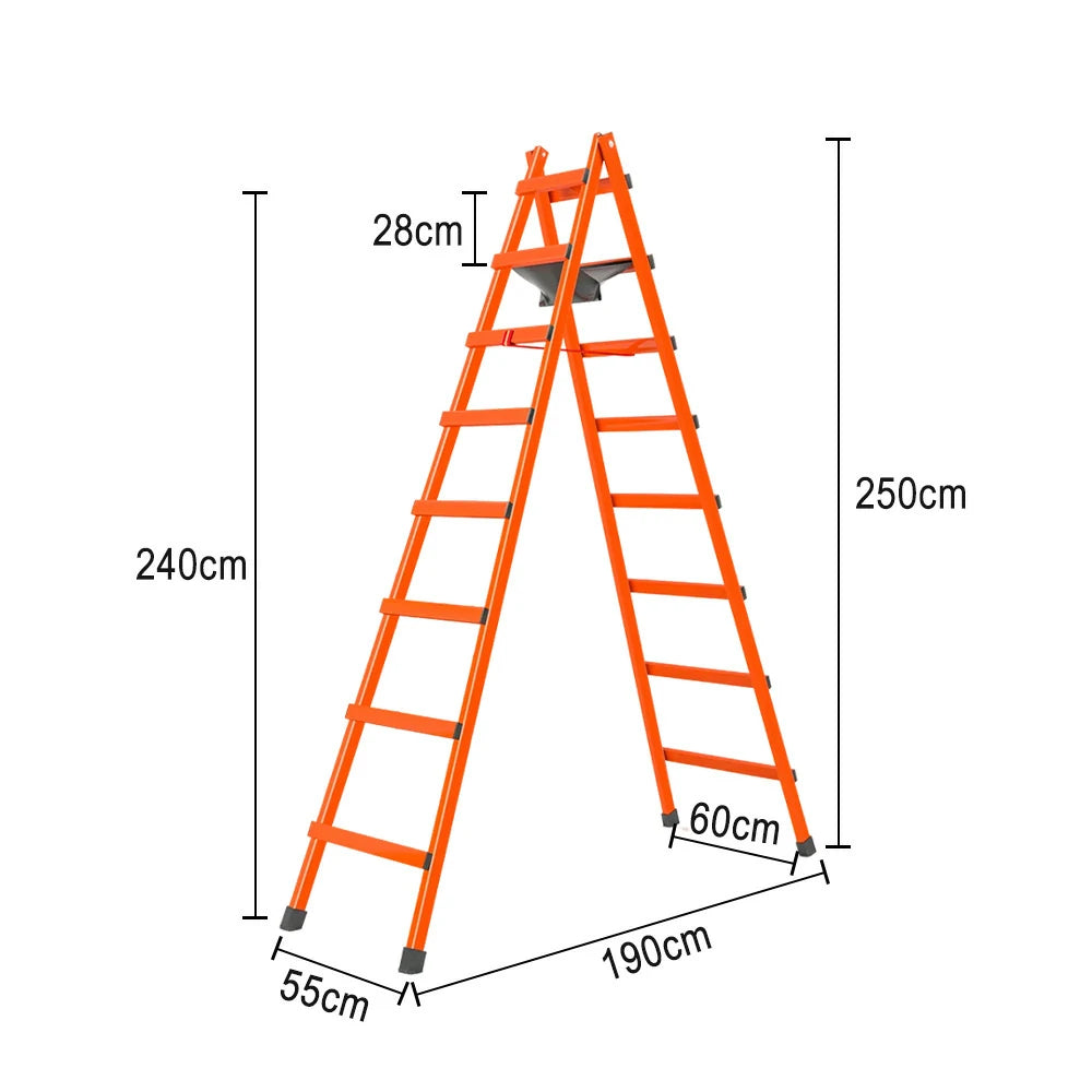 GROVIA 7/8/9-Step Carbon Steel Walking Ladder - Built-in Canvas Tool Bag, Stable Structure - Orange