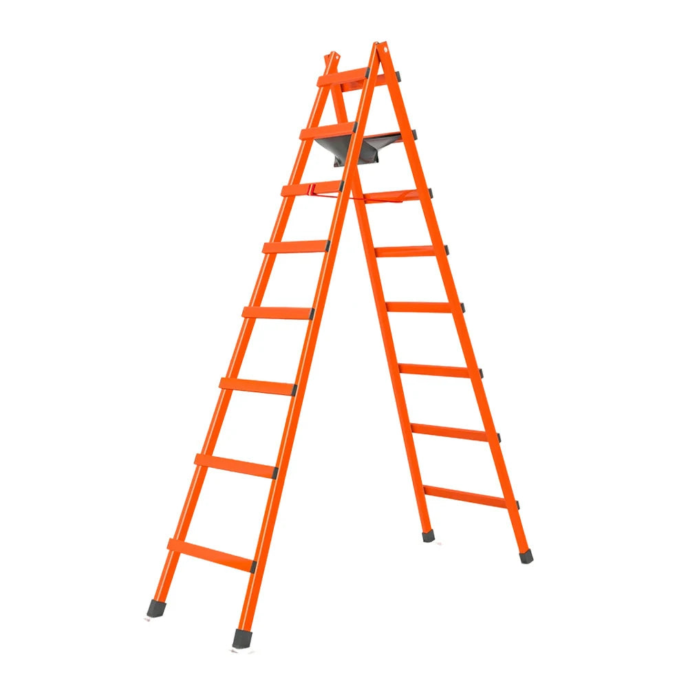 GROVIA 7/8/9-Step Carbon Steel Walking Ladder - Built-in Canvas Tool Bag, Stable Structure - Orange