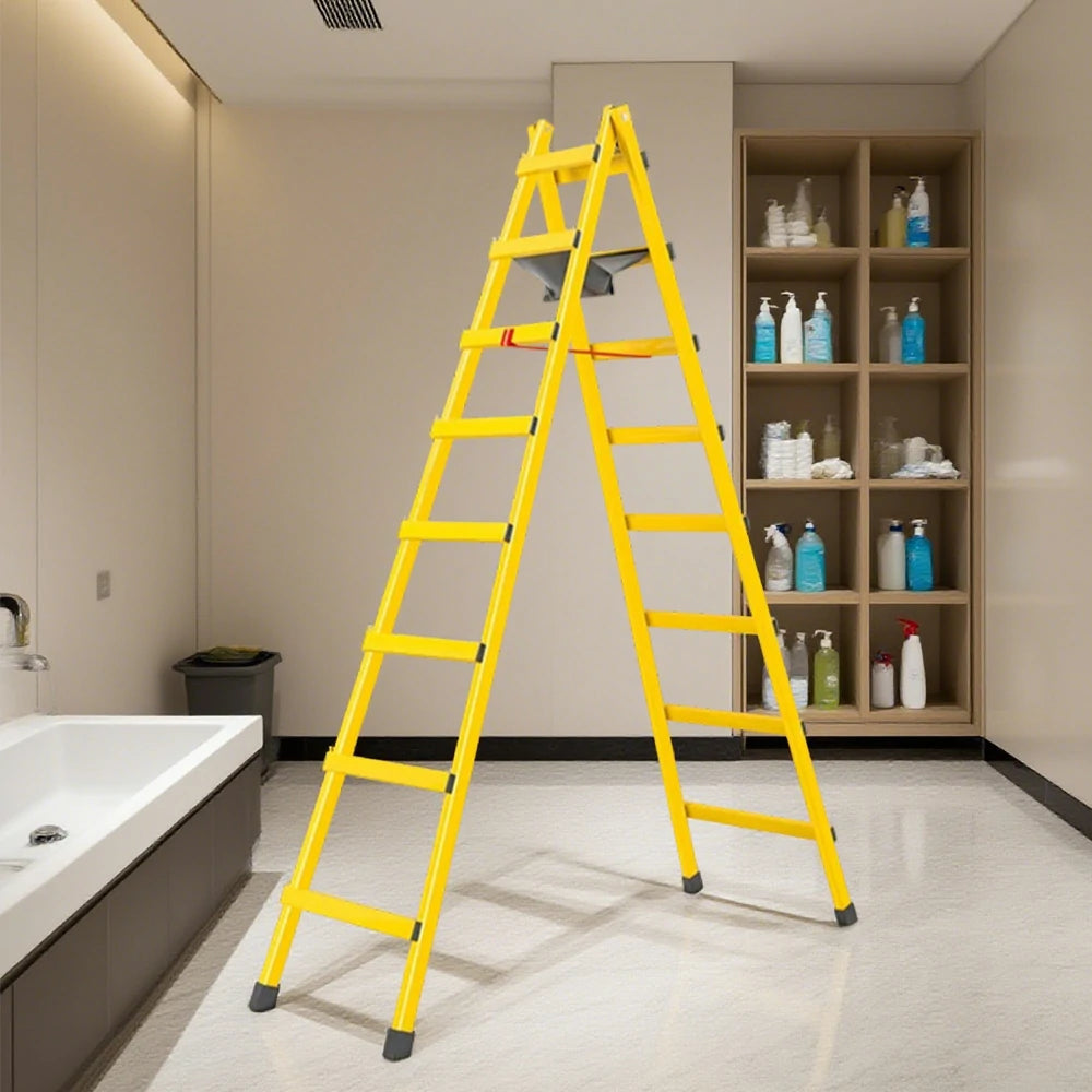 GROVIA 7/8/9-Step Carbon Steel Walking Ladder - Built-in Canvas Tool Bag, Stable Structure - Yellow