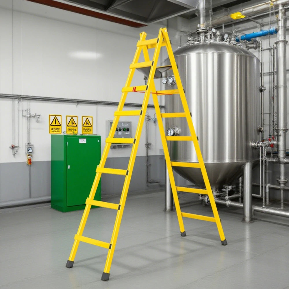 GROVIA 7/8/9-Step Carbon Steel Walking Ladder - Built-in Canvas Tool Bag, Stable Structure - Yellow