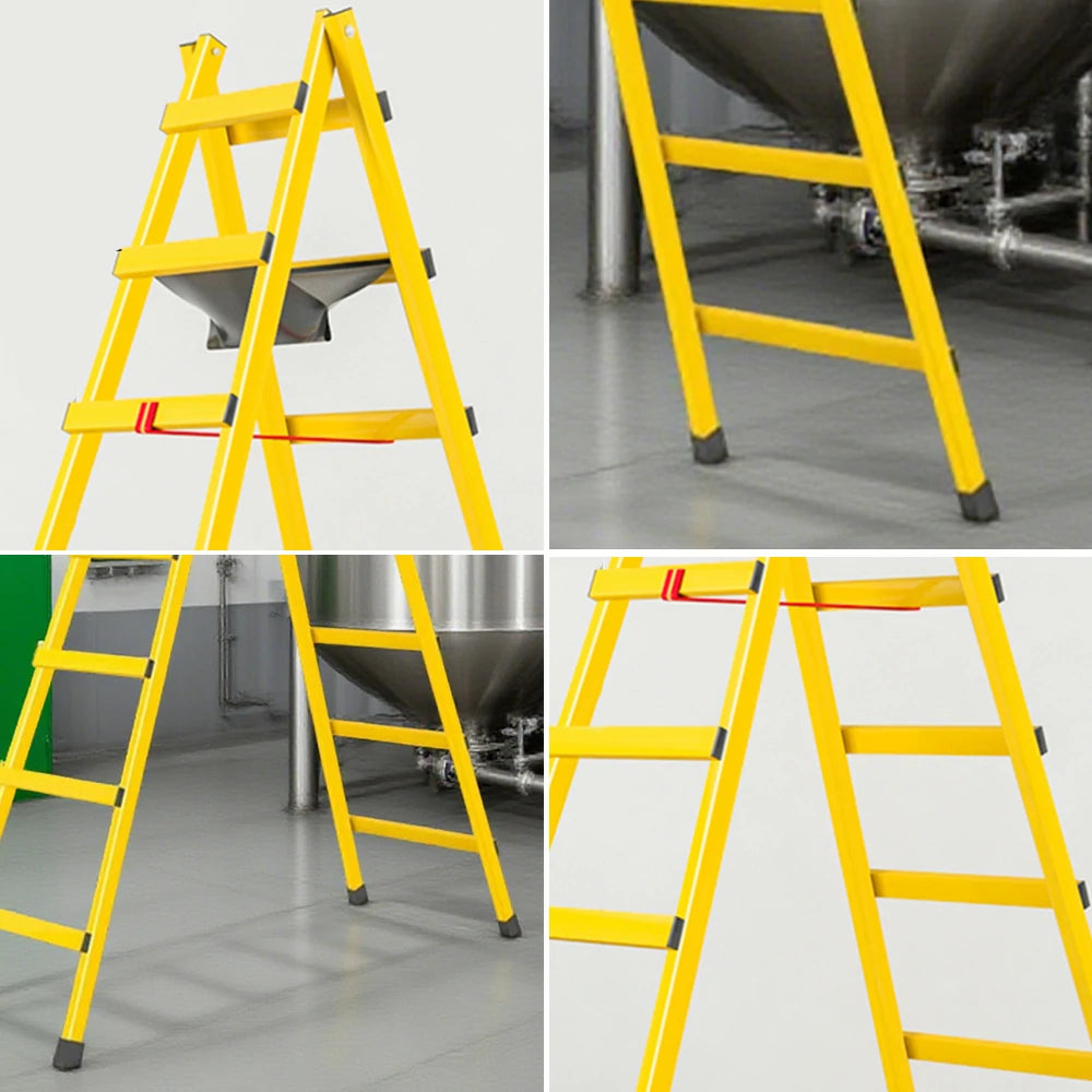 GROVIA 7/8/9-Step Carbon Steel Walking Ladder - Built-in Canvas Tool Bag, Stable Structure - Yellow