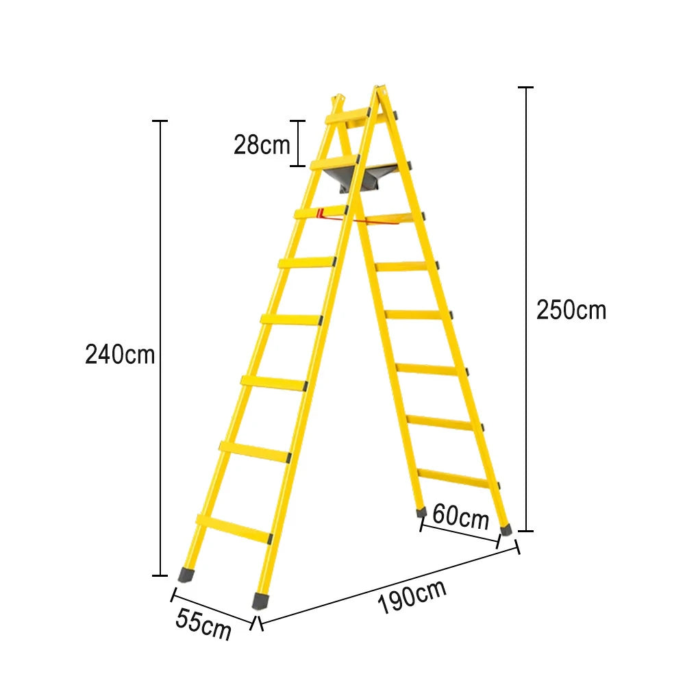 GROVIA 7/8/9-Step Carbon Steel Walking Ladder - Built-in Canvas Tool Bag, Stable Structure - Yellow