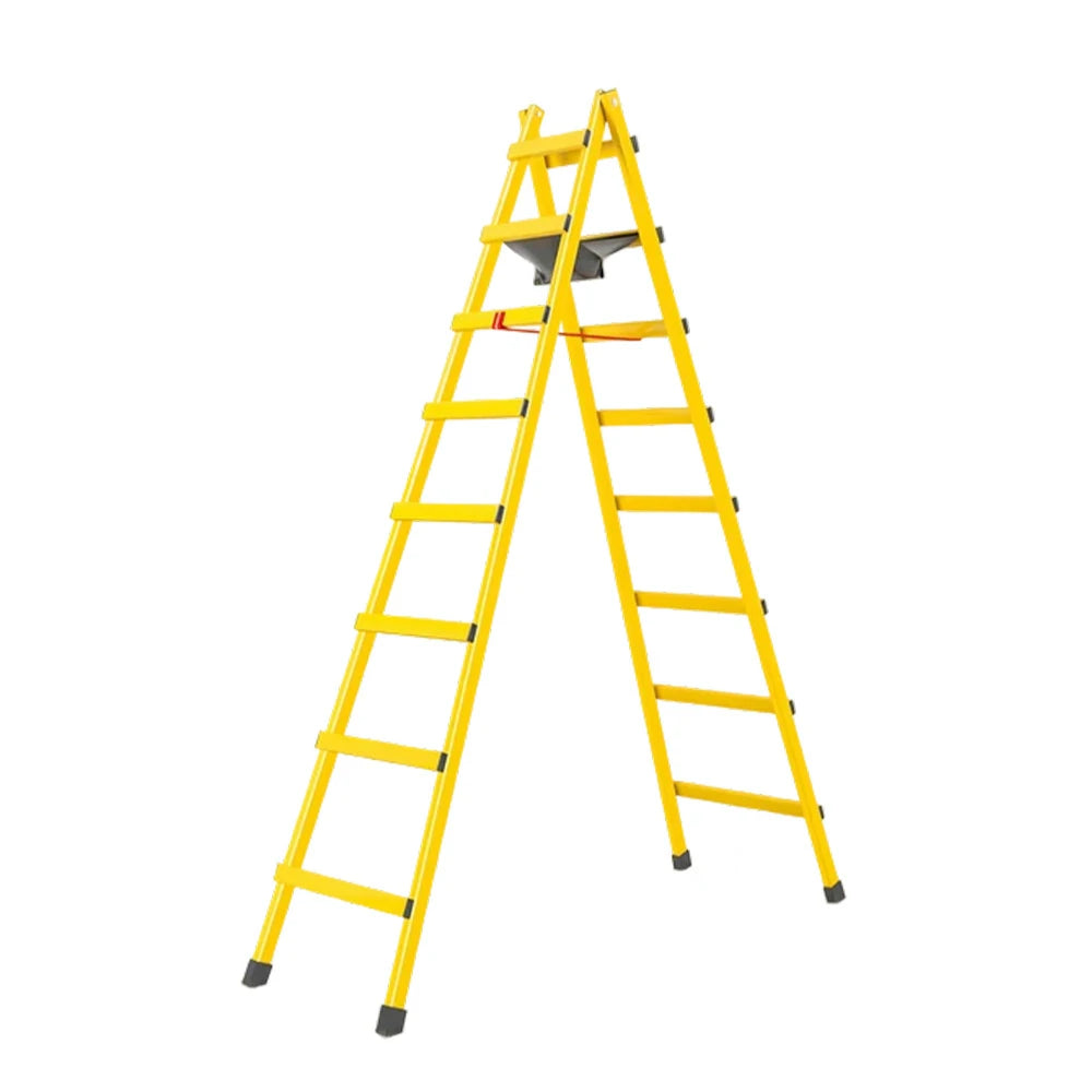 GROVIA 7/8/9-Step Carbon Steel Walking Ladder - Built-in Canvas Tool Bag, Stable Structure - Yellow
