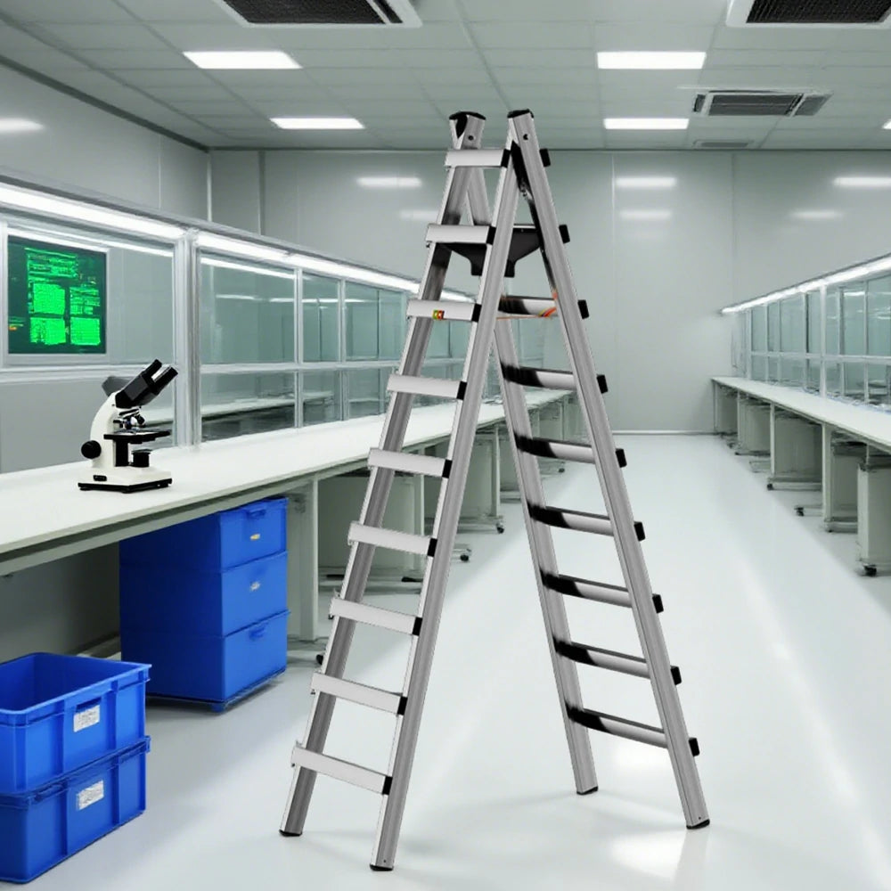 GROVIA 7/8/9-Step Stainless Steel Walking Ladder - Built-in Canvas Tool Bag, Stable Design