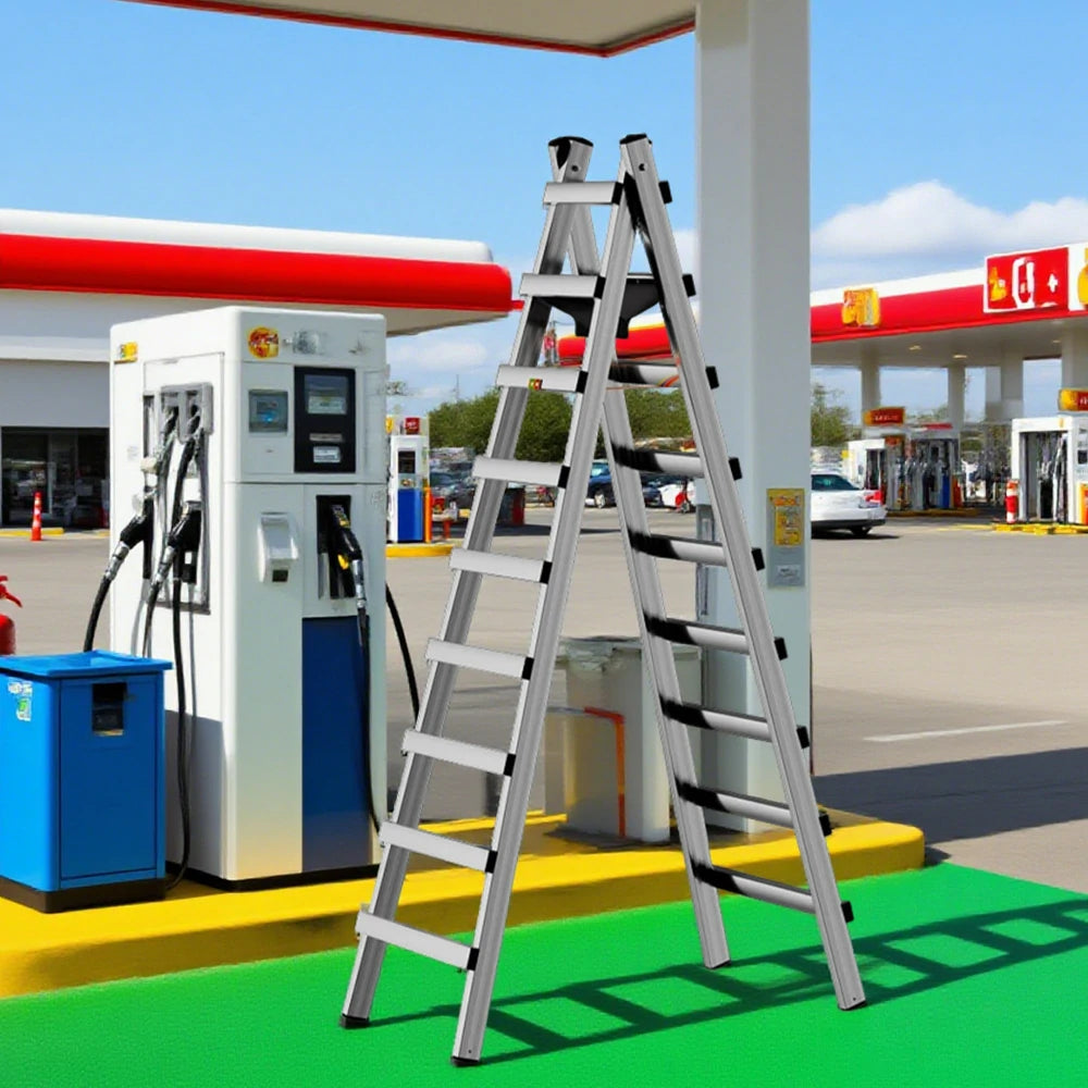 GROVIA 7/8/9-Step Stainless Steel Walking Ladder - Built-in Canvas Tool Bag, Stable Design