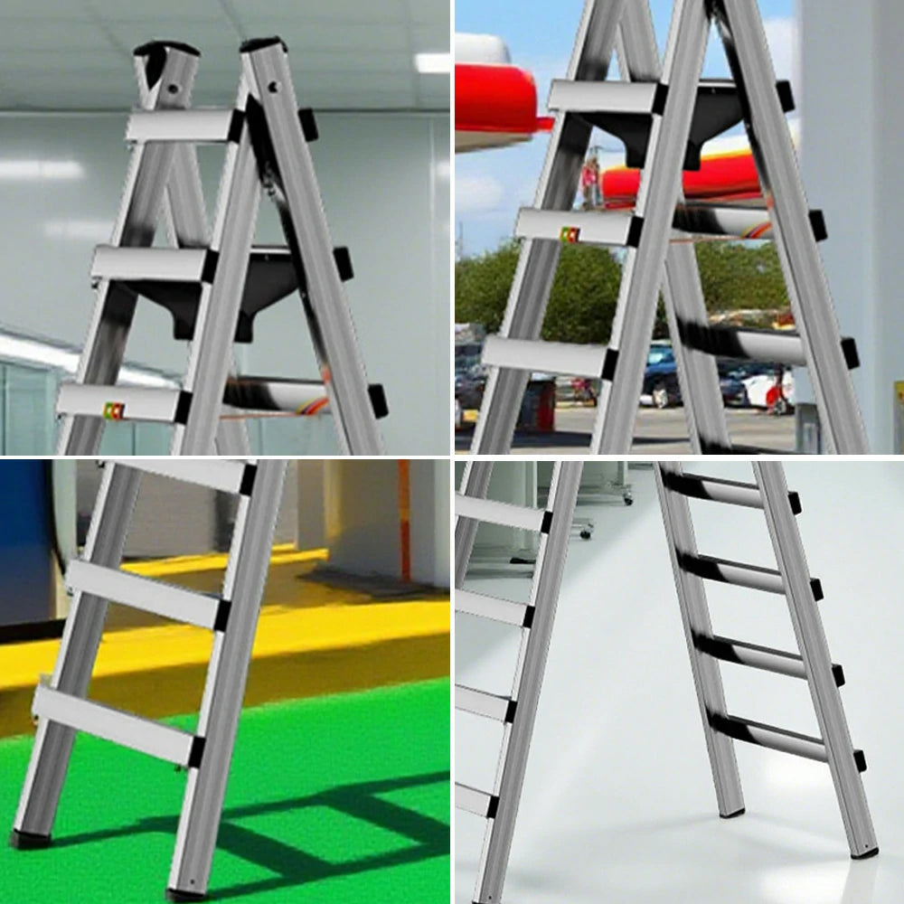 GROVIA 7/8/9-Step Stainless Steel Walking Ladder - Built-in Canvas Tool Bag, Stable Design