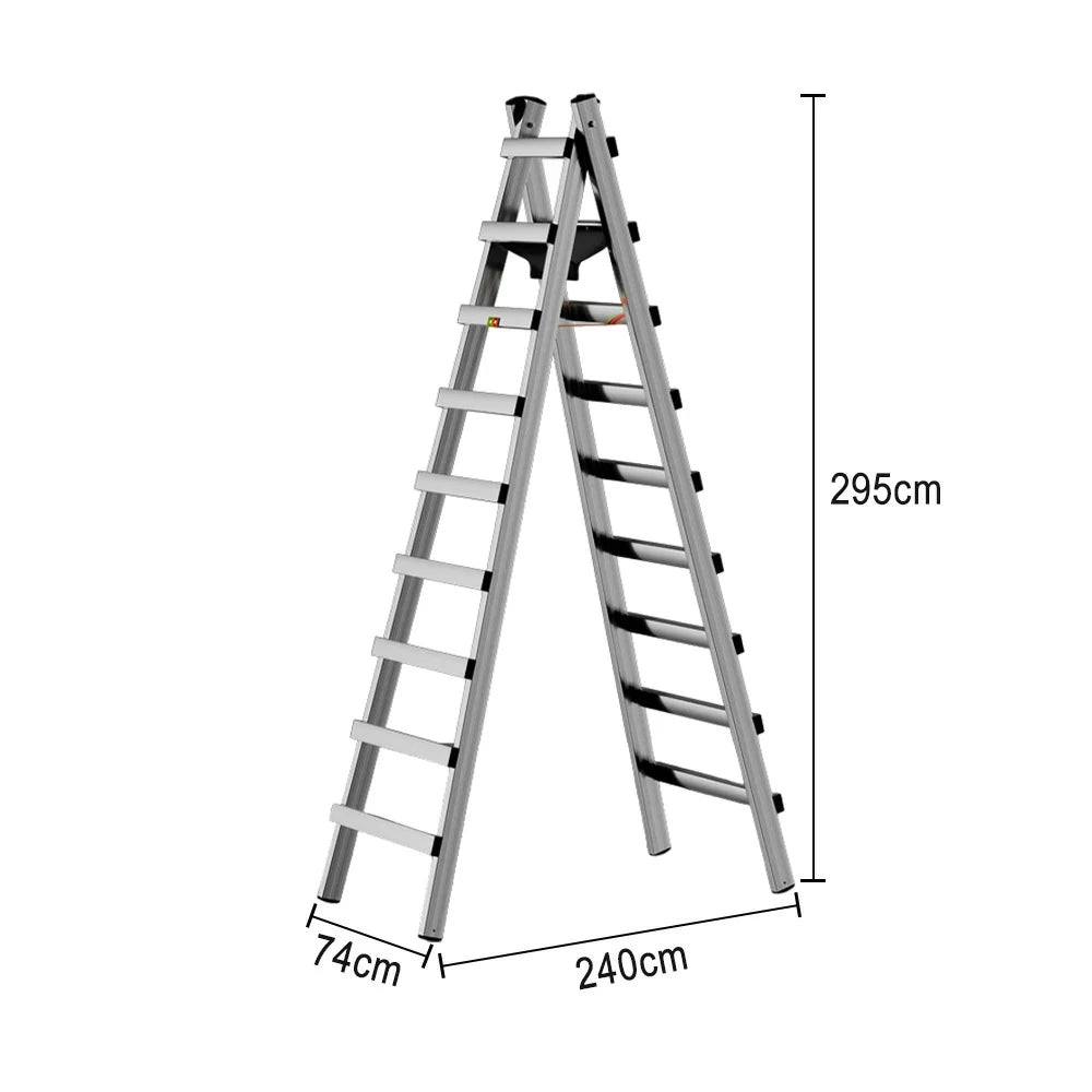 GROVIA 7/8/9-Step Stainless Steel Walking Ladder - Built-in Canvas Tool Bag, Stable Design