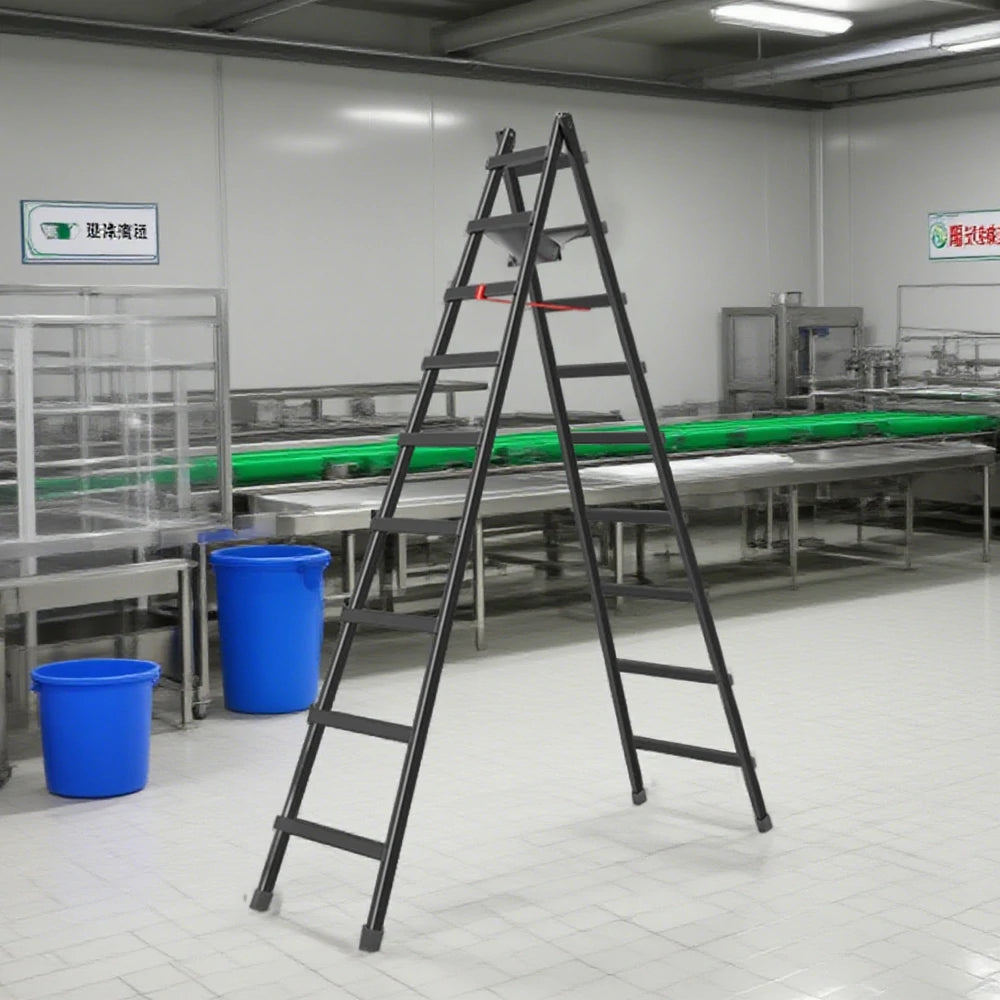 GROVIA 7/8/9-Step Carbon Steel Walking Ladder - Built-in Canvas Tool Bag, Stable Structure - Black