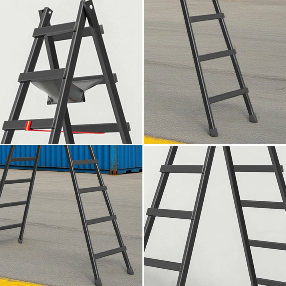 GROVIA 7/8/9-Step Carbon Steel Walking Ladder - Built-in Canvas Tool Bag, Stable Structure - Black