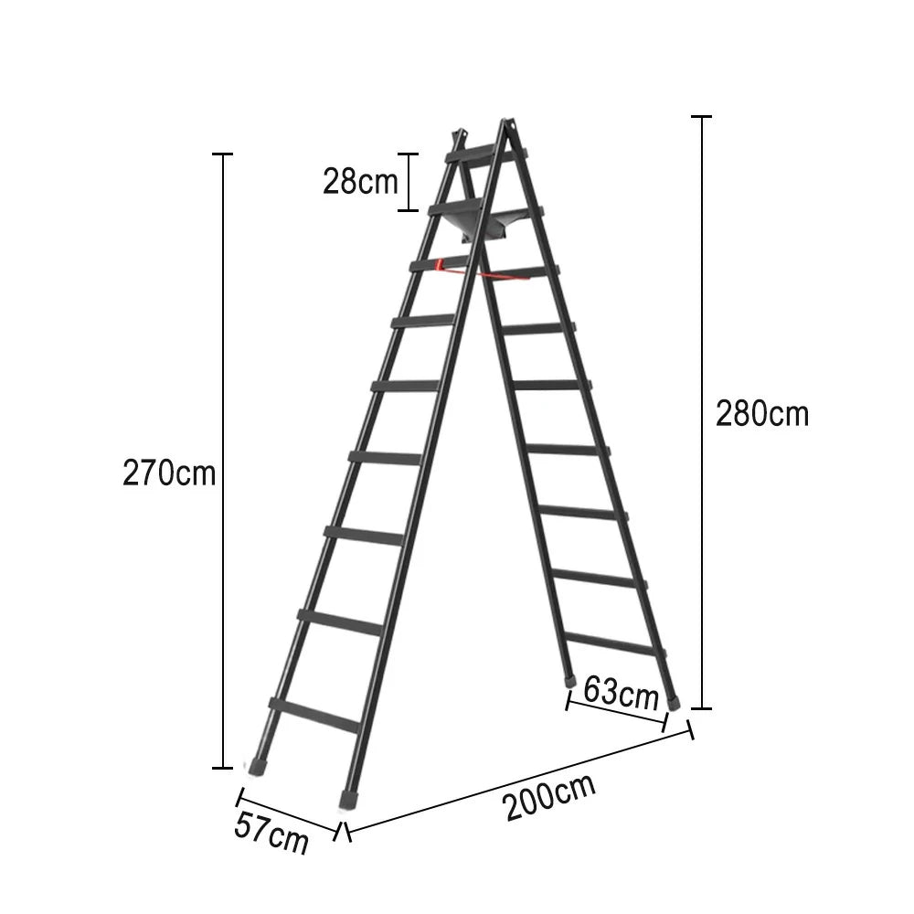 GROVIA 7/8/9-Step Carbon Steel Walking Ladder - Built-in Canvas Tool Bag, Stable Structure - Black
