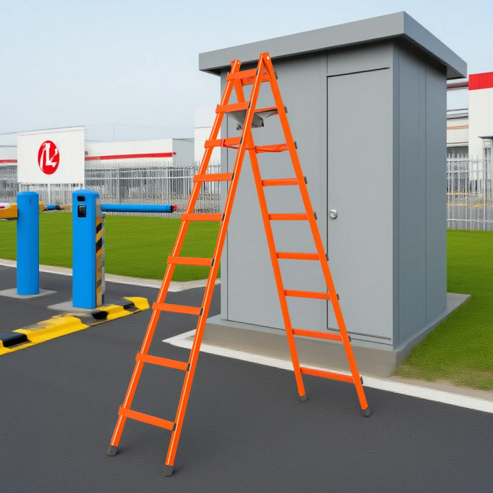 GROVIA 7/8/9-Step Carbon Steel Walking Ladder - Built-in Canvas Tool Bag, Stable Structure - Orange