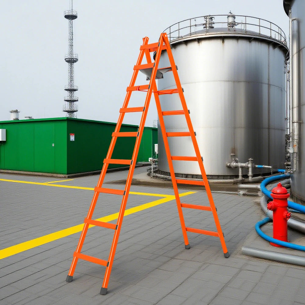 GROVIA 7/8/9-Step Carbon Steel Walking Ladder - Built-in Canvas Tool Bag, Stable Structure - Orange