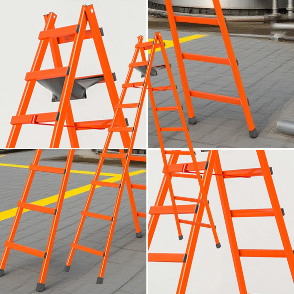 GROVIA 7/8/9-Step Carbon Steel Walking Ladder - Built-in Canvas Tool Bag, Stable Structure - Orange