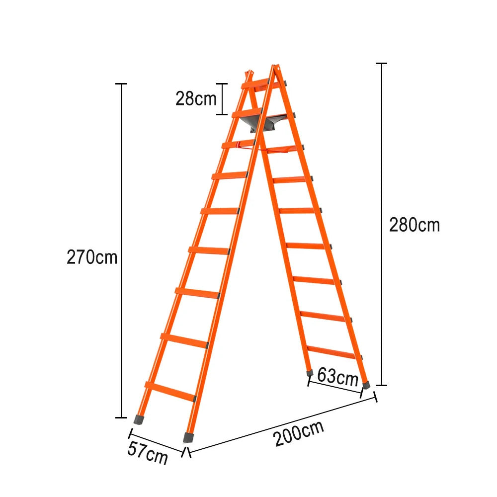 GROVIA 7/8/9-Step Carbon Steel Walking Ladder - Built-in Canvas Tool Bag, Stable Structure - Orange