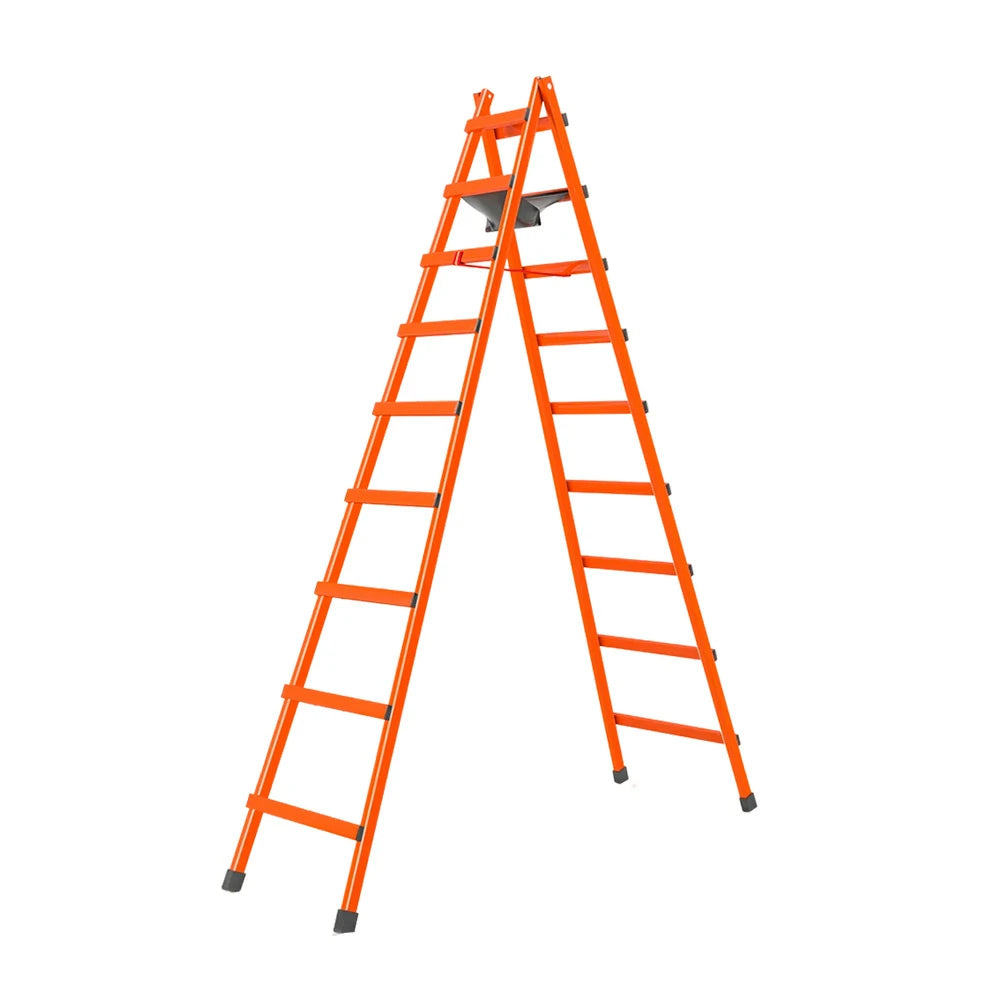 GROVIA 7/8/9-Step Carbon Steel Walking Ladder - Built-in Canvas Tool Bag, Stable Structure - Orange