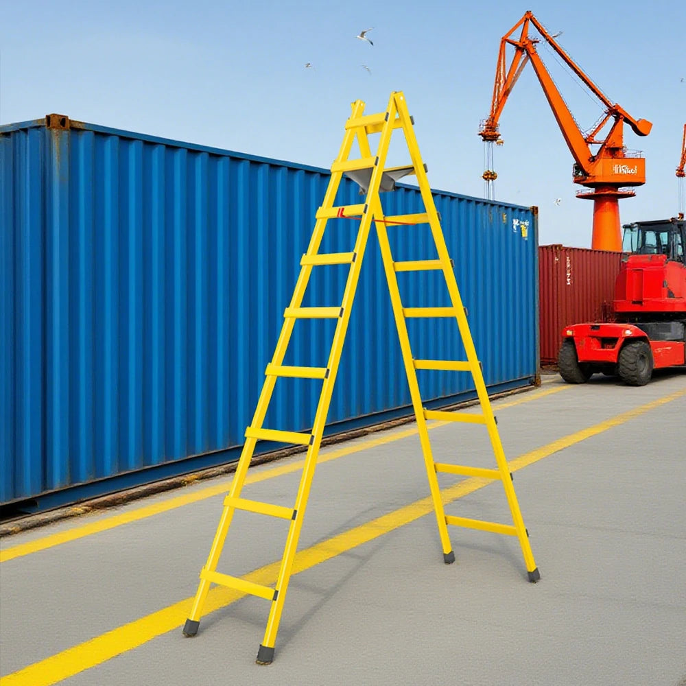 GROVIA 7/8/9-Step Carbon Steel Walking Ladder - Built-in Canvas Tool Bag, Stable Structure - Yellow