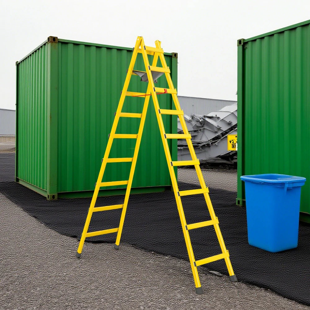 GROVIA 7/8/9-Step Carbon Steel Walking Ladder - Built-in Canvas Tool Bag, Stable Structure - Yellow