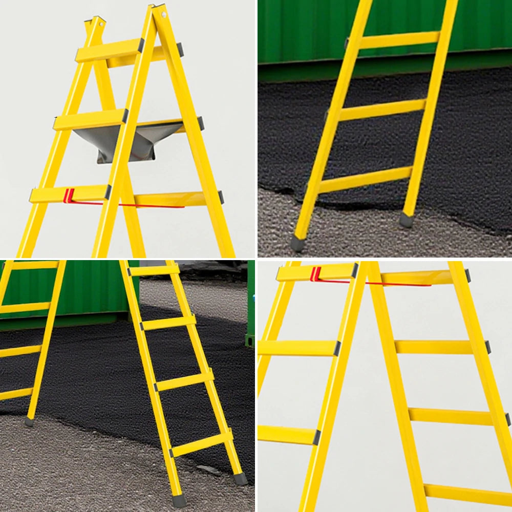 GROVIA 7/8/9-Step Carbon Steel Walking Ladder - Built-in Canvas Tool Bag, Stable Structure - Yellow