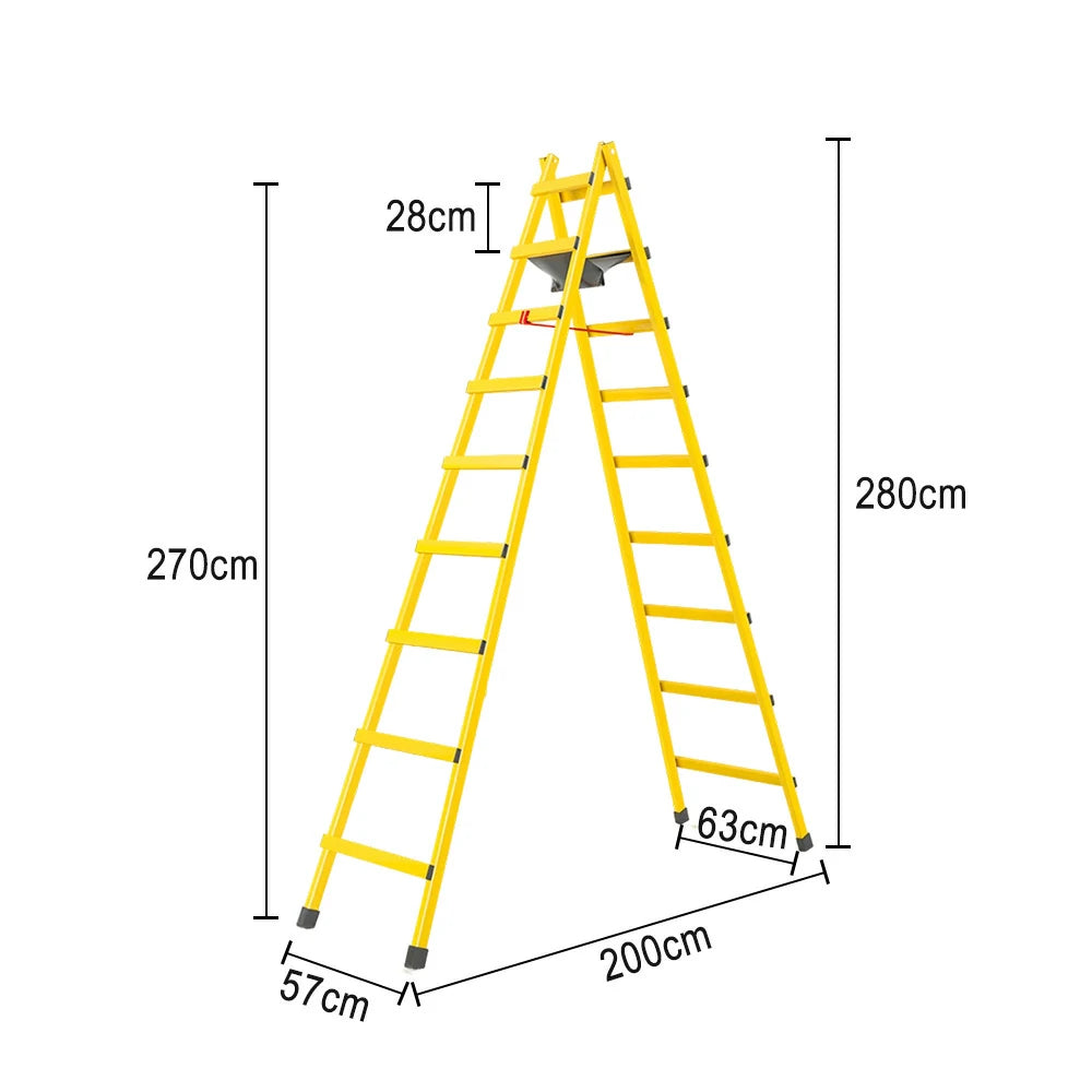 GROVIA 7/8/9-Step Carbon Steel Walking Ladder - Built-in Canvas Tool Bag, Stable Structure - Yellow