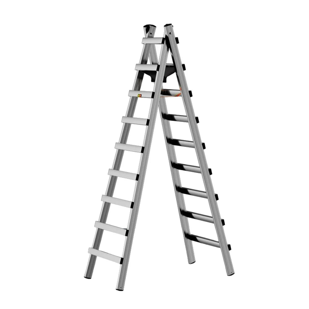 GROVIA 7/8/9-Step Stainless Steel Walking Ladder - Built-in Canvas Tool Bag, Stable Design