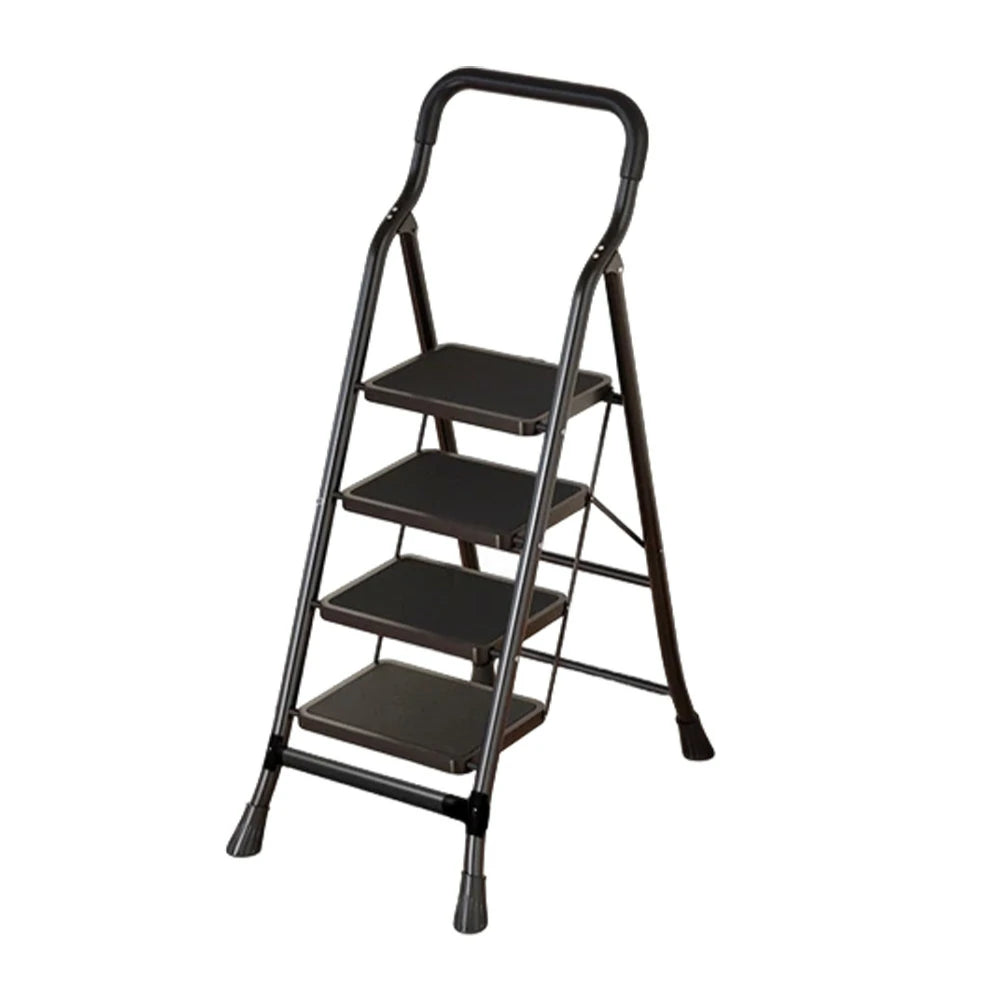GROVIA 4/5/6-Step Carbon Steel Folding Ladder - 7cm Slim Design, 26cm Wide Non-Slip Pedal, Anti-Slip Feet - Black