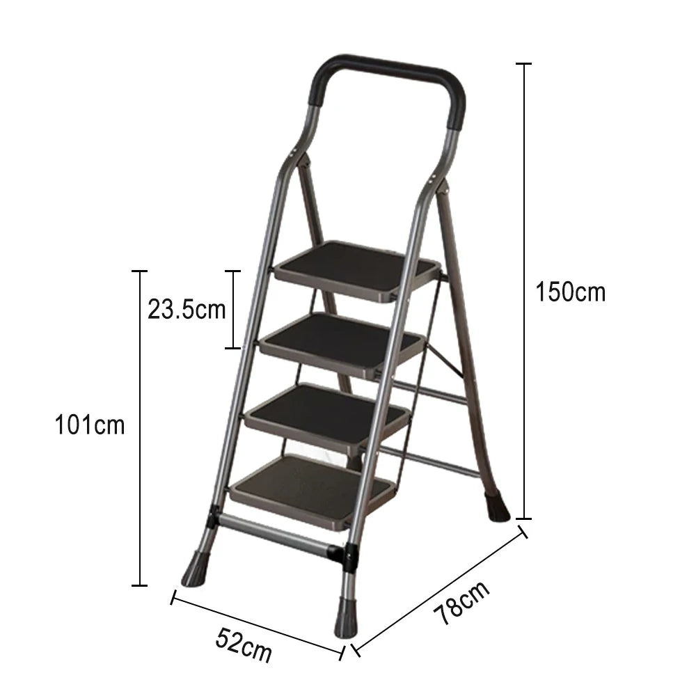 GROVIA 4/5/6-Step Carbon Steel Folding Ladder - 7cm Slim Design, 26cm Wide Non-Slip Pedal, Anti-Slip Feet - Gray