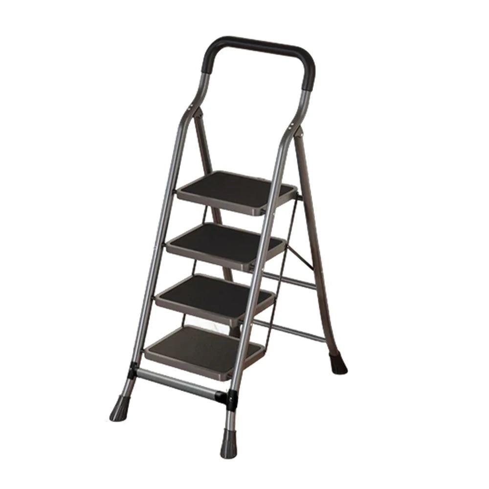 GROVIA 4/5/6-Step Carbon Steel Folding Ladder - 7cm Slim Design, 26cm Wide Non-Slip Pedal, Anti-Slip Feet - Gray