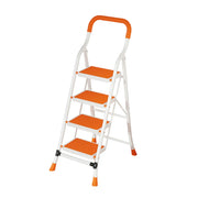 GROVIA 4/5/6-Step Carbon Steel Folding Ladder - 7cm Slim Design, 26cm Wide Non-Slip Pedal, Anti-Slip Feet - Orange
