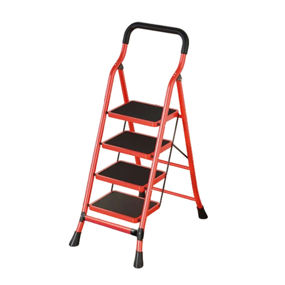 GROVIA 4/5/6-Step Carbon Steel Slim Folding Ladder - 7cm Thick, 26cm Non-Slip Pedal, Stable Anti-Slip Feet - Red