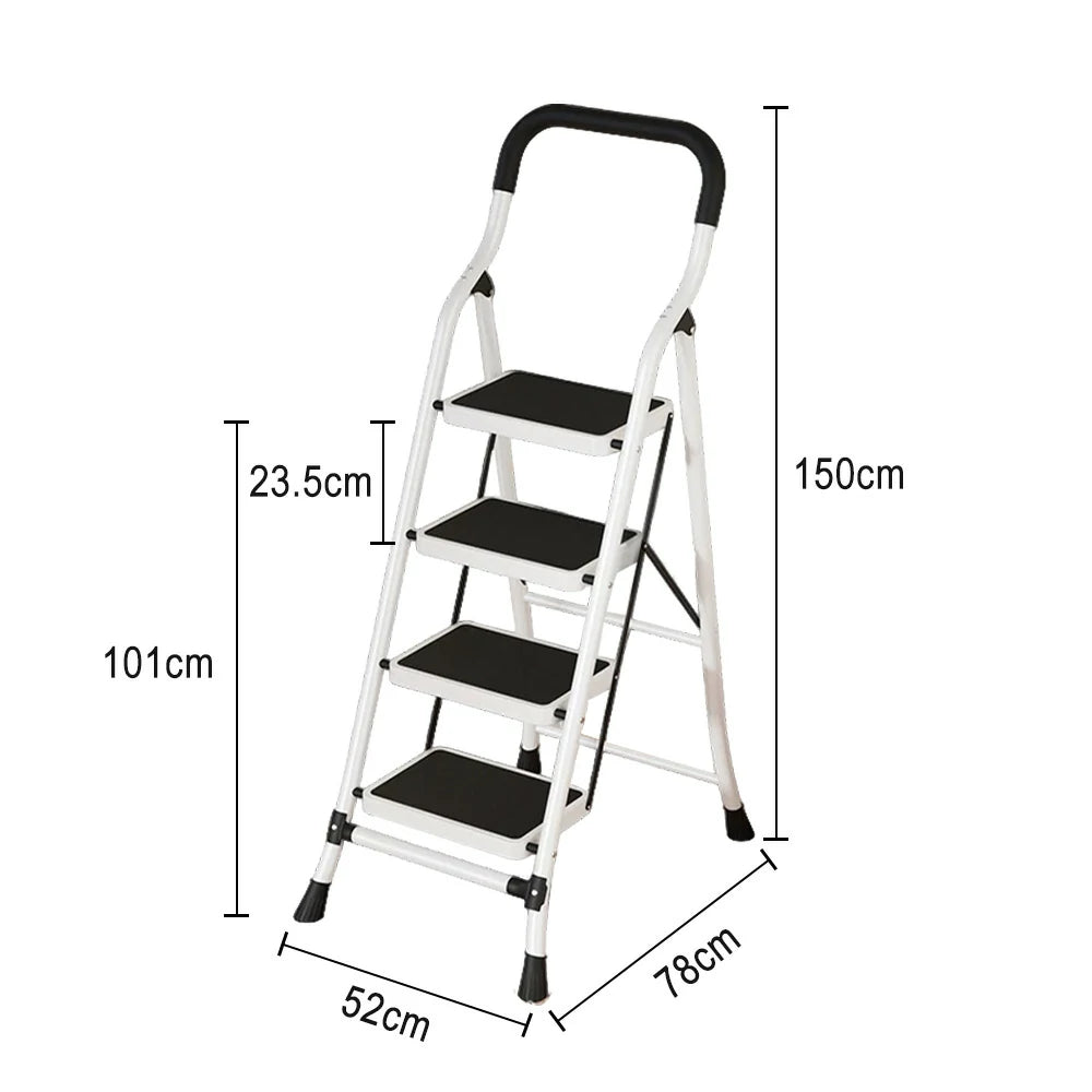 GROVIA 4/5/6-Step Carbon Steel Slim Folding Ladder - 7cm Thick, 26cm Non-Slip Pedal, Stable Anti-Slip Feet - White